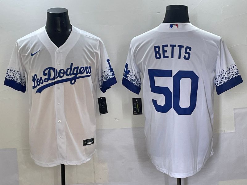 Men Los Angeles Dodgers #50 Betts White blue City Edition Nike MLB Jersey style 1->los angeles dodgers->MLB Jersey
